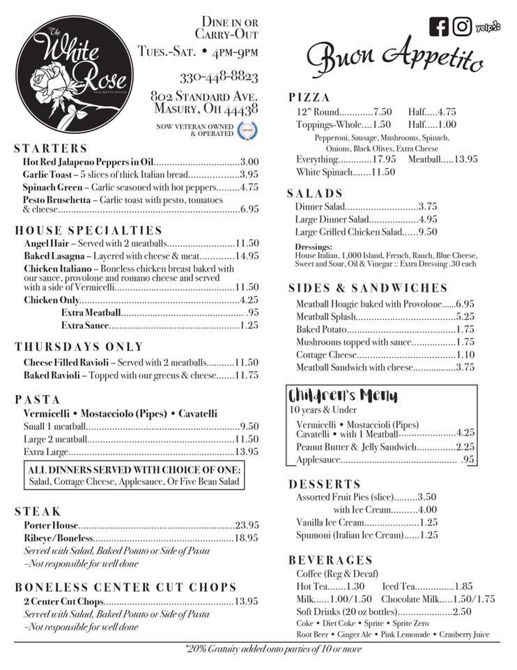 White Rose Spaghetti House Menu image 1